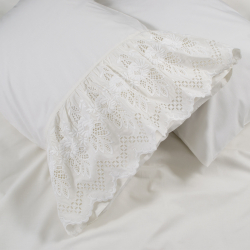 Постельное белье Dantela Vita поплин с кружевом - Romantica krem кремовый евро, , 4