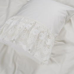 Постельное белье Dantela Vita поплин с кружевом - Romantica krem кремовый евро, , 5