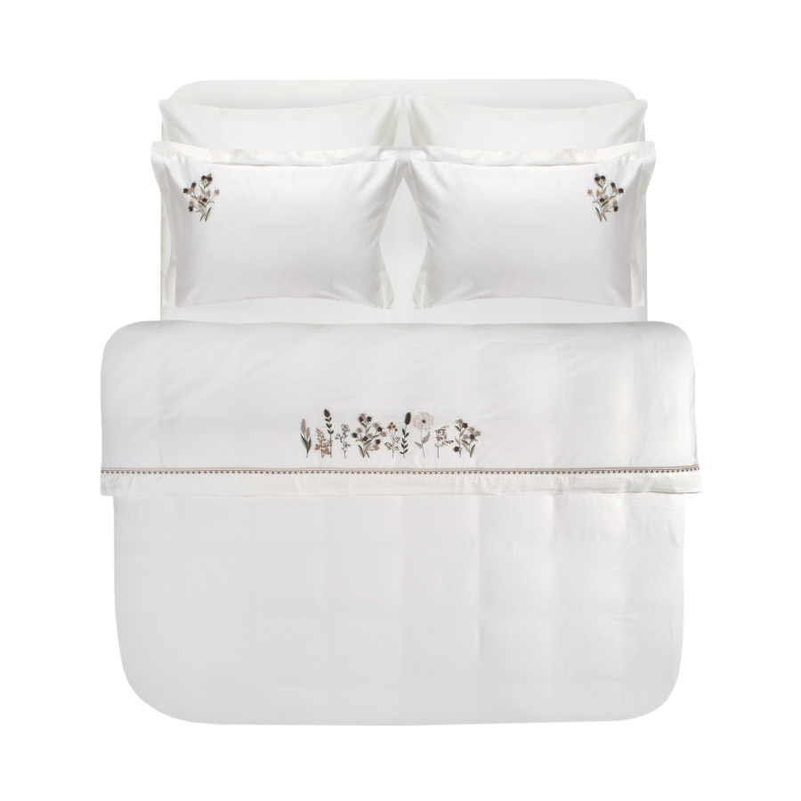 Постельное белье Dantela Vita сатин с вышивкой - Veria bej бежевый евро