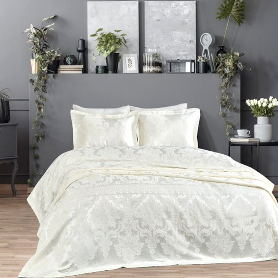 Покрывало жаккард с наволочками Dantela Vita - Armada krem кремовый евро