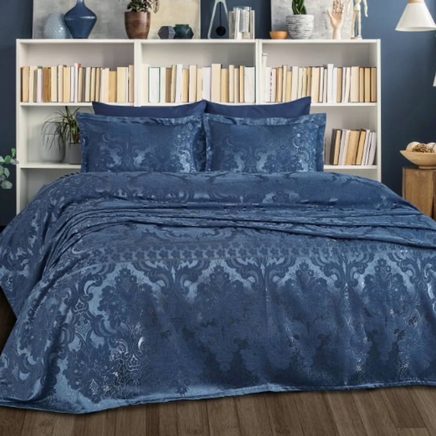 Покрывало жаккард с наволочками Dantela Vita - Armada indigo синий евро