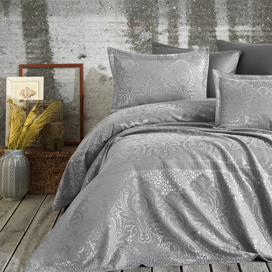 Покрывало жаккард с наволочками Dantela Vita - Hazel a.gri светло-серый евро