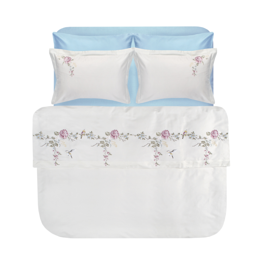 Постельное белье Dantela Vita сатин с вышивкой - Ruya krem кремовый евро