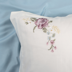 Постельное белье Dantela Vita сатин с вышивкой - Ruya krem кремовый евро, , 7