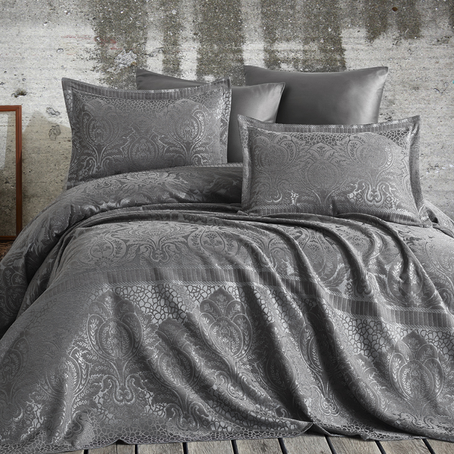 Покрывало жаккард с наволочками Dantela Vita - Hazel antrasit антрацит евро