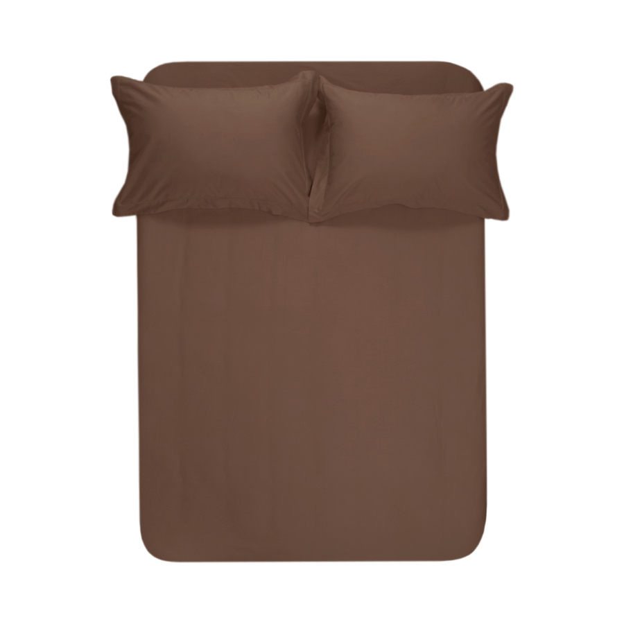Простынь на резинке с наволочками сатин Lotus Home - Dakota Modern шоколадный 180*200+50*70 