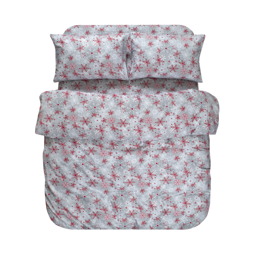 Постельное белье Lotus Home Фланель - Snowflake серый/красный евро
