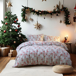 Постельное белье Lotus Home Фланель - Snowflake серый/красный евро, , 3