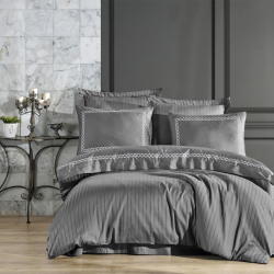 Постельное белье Dantela Vita сатин с вышивкой - Nuans gri серый семейный, , 3