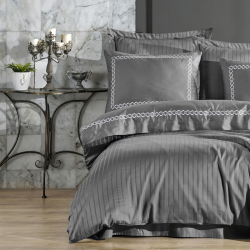 Постельное белье Dantela Vita сатин с вышивкой - Nuans gri серый семейный, , 4