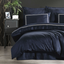 Постельное белье Dantela Vita сатин с вышивкой - Imge lacivert синий семейный, , 4