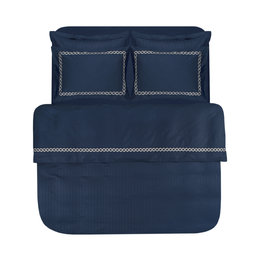 Постільна білизна Dantela Vita сатин з вишивкою - Nuans lacivert синій сімейний