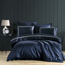 Постільна білизна Dantela Vita сатин з вишивкою - Nuans lacivert синій сімейний, , 3