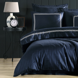 Постільна білизна Dantela Vita сатин з вишивкою - Nuans lacivert синій сімейний, , 4