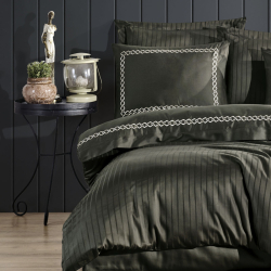 Постільна білизна Dantela Vita сатин з вишивкою - Nuans haki хакі сімейний, , 4