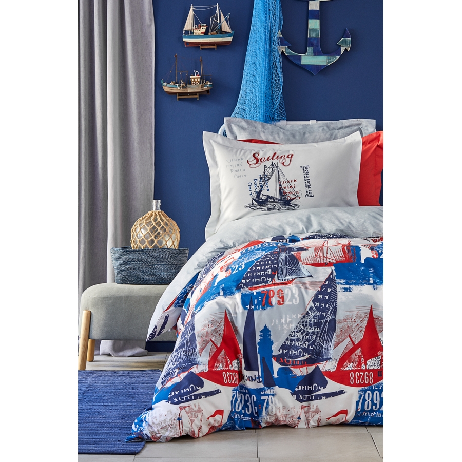 Постельное белье Karaca Home - Hutson mavi 2019-2 голубой ранфорс подростковое
