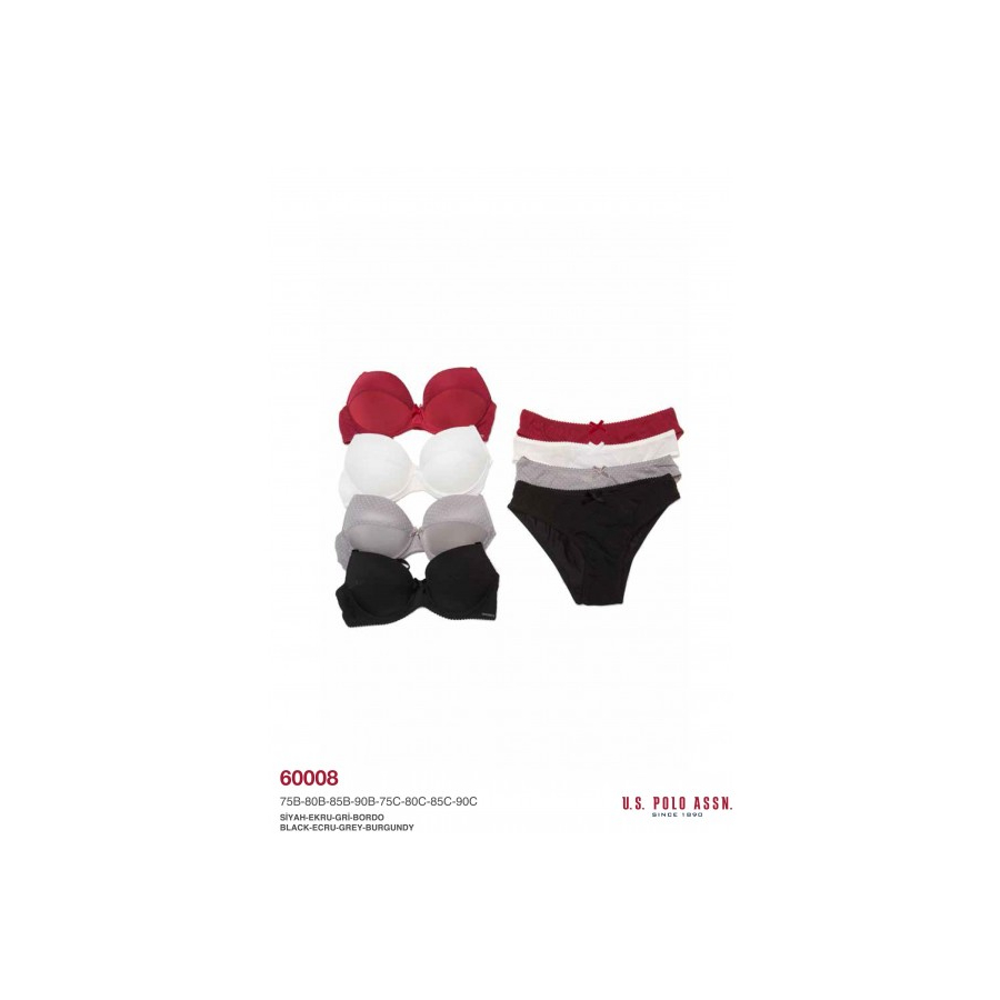 Нижнее белье U.S. Polo Assn - Бюстгалтер + минибикини 60008 серый 85С-42р.