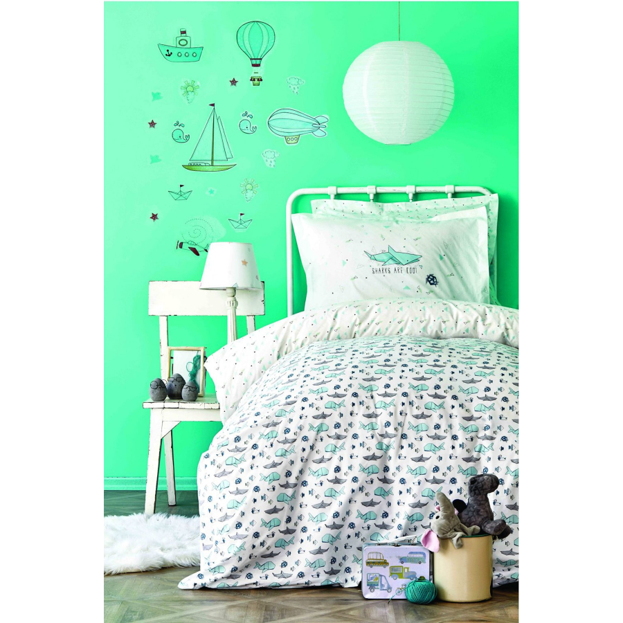 Постельное белье Karaca Home - Shark yesil 2020-2 зеленый ранфорс подростковое