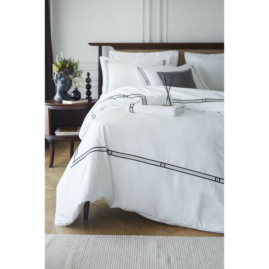 Постельное белье MieCasa сатин - Manhattan lacivert-bej синий-бежевый евро