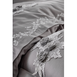 Постельное белье Dantela Vita сатин с кружевом - Safir antrasit антрацит евро, , 3