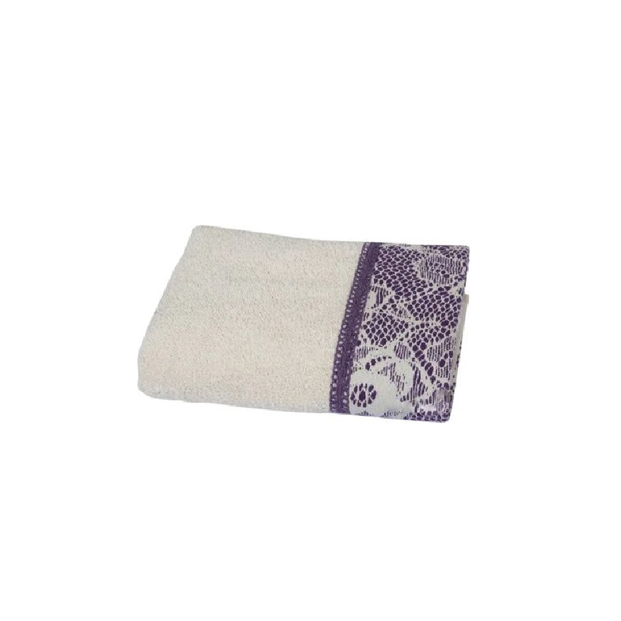Полотенце Romeo Soft - Croсhet молочный с фиолетовым кружевом 50*90